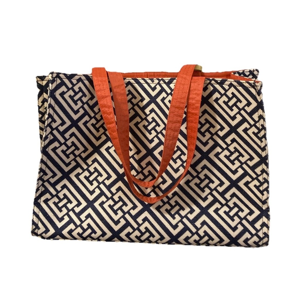 SPARTINA 449 Haig Point Market Tote Bag Linen Lined Navy Orange Beach Travel‎